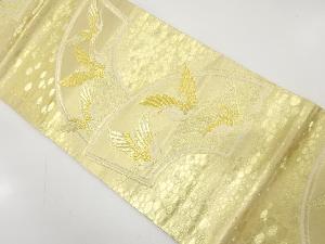 アンティーク　地紙に鶴模様織り出し袋帯（材料）